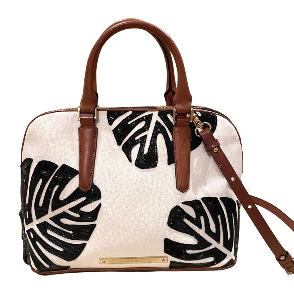 Brahmin Vivain Dome Satchel Leather Bag Purse in White Monaco